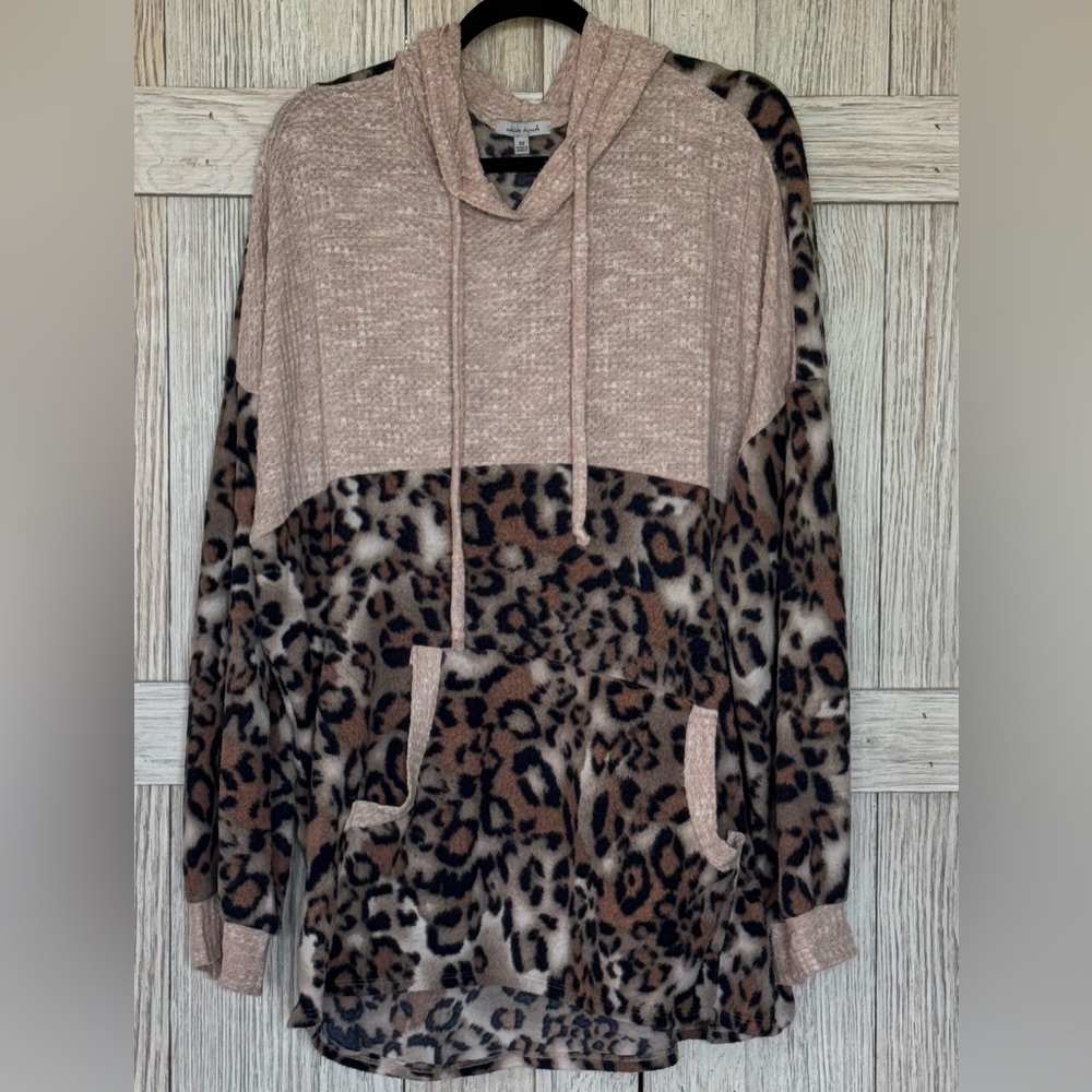 White Birch Leopard Print Cowl Neck Sweater sz 3X